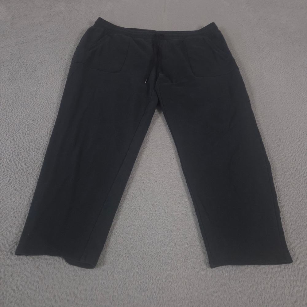 Talbots Pants Womens 2X Black Wide Leg French Terry Cropped Drawstring Pocket T